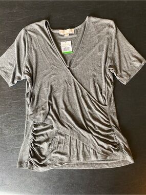 Michael Michael Kors Women's Gray Short Sleeve Faux-Wrap Top